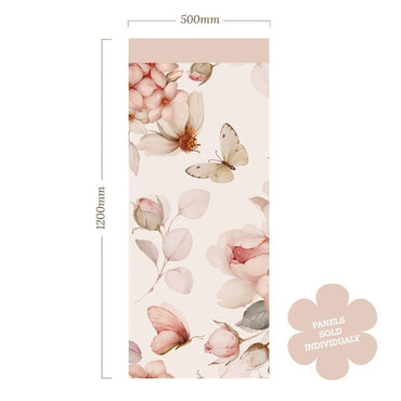 Rosy Blooms & Butterflies — Half Wall Decal