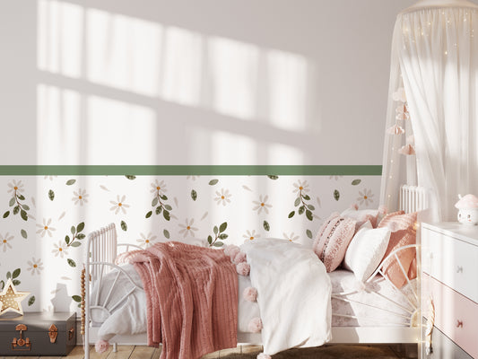 Sage & Ivory Leaf Meadow — Half-Wall Decal