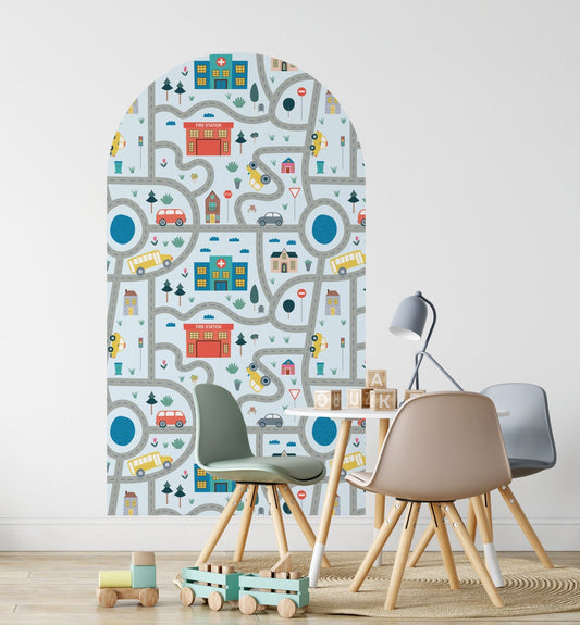 Arch Vehicle Roads Blue – Wall Decal (Home Decor Decals) — removable wall decal by Tiny Tale Prints