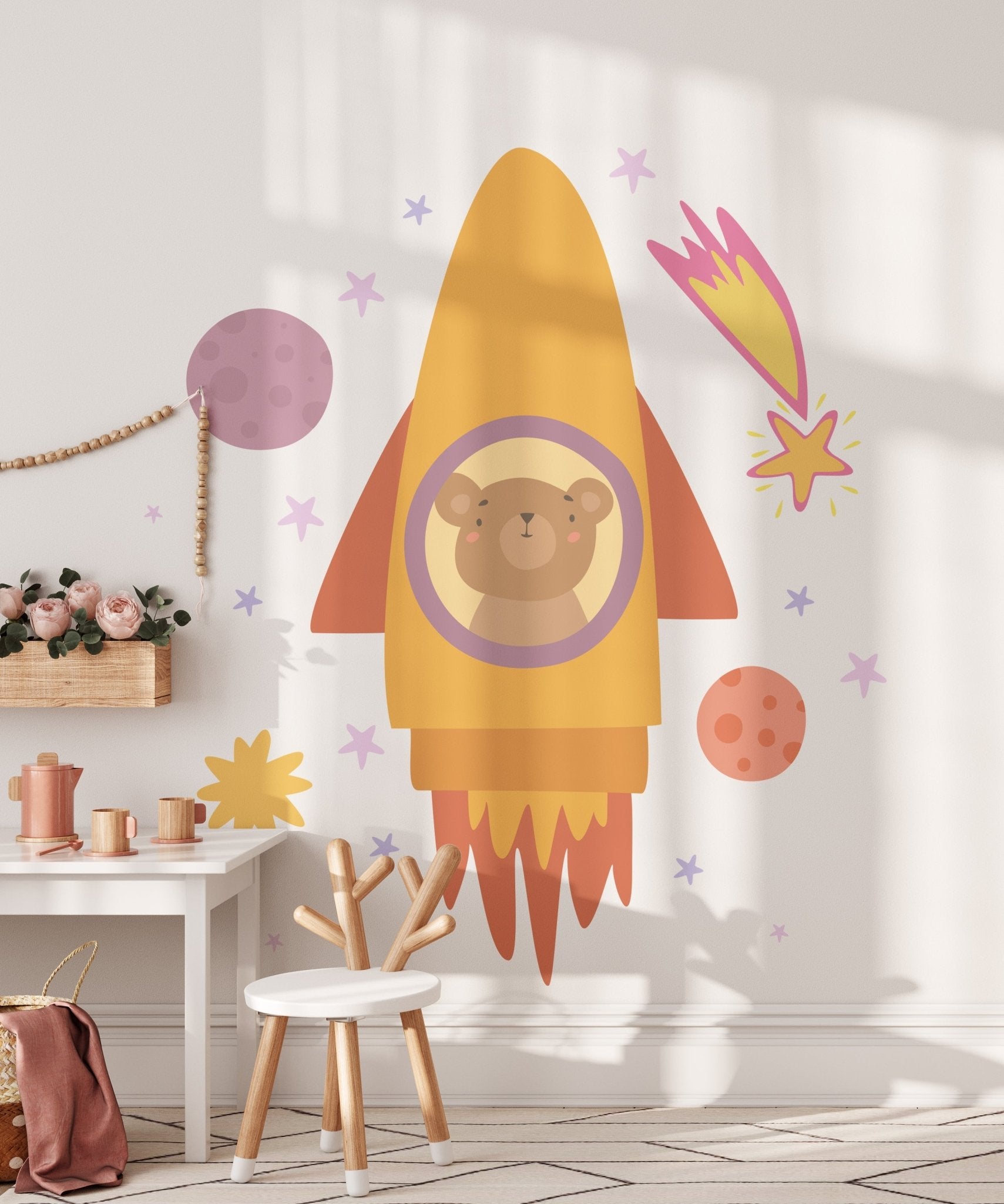 Big Galaxy Rocket Orange – Wall Decal (Home Decor Decals) — removable wall decal by Tiny Tale Prints