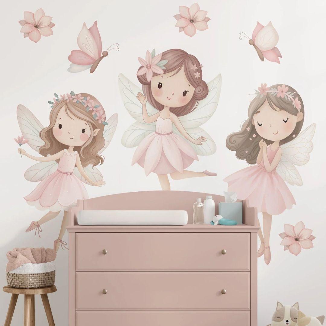 Blush Fairy Trio — Wall Decal (Home Decor Decals) — removable wall decal by Tiny Tale Prints.