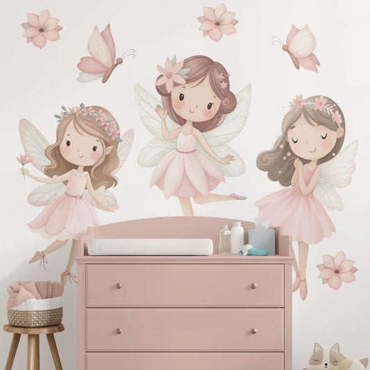 Blush Fairy Trio — Wall Decal (Home Decor Decals) — removable wall decal by Tiny Tale Prints.