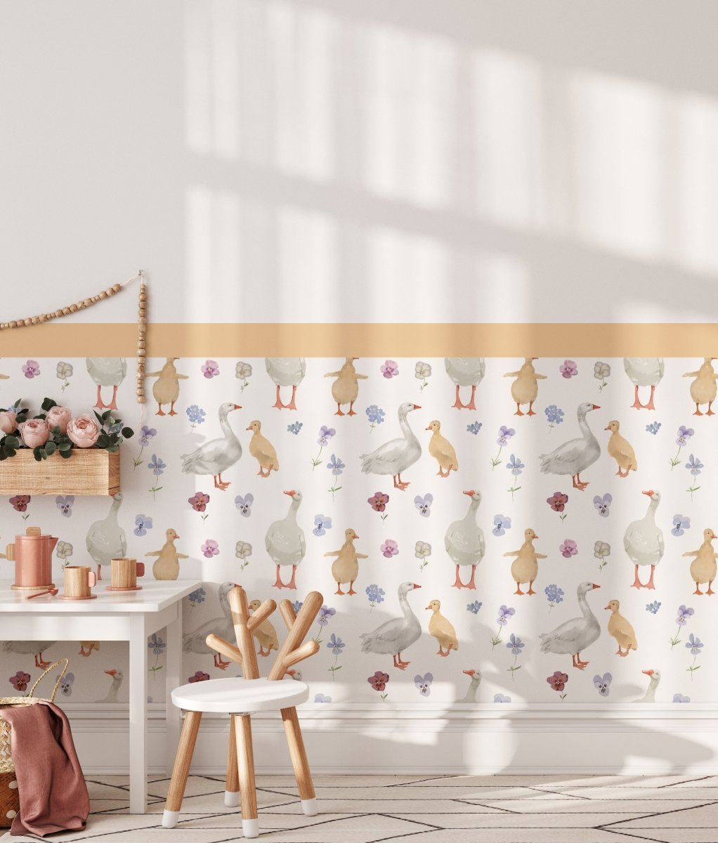 Buttercup Ducklings & Goose — Half Wall Decal (Half - Wall Decal) — removable wall decal by Tiny Tale Prints