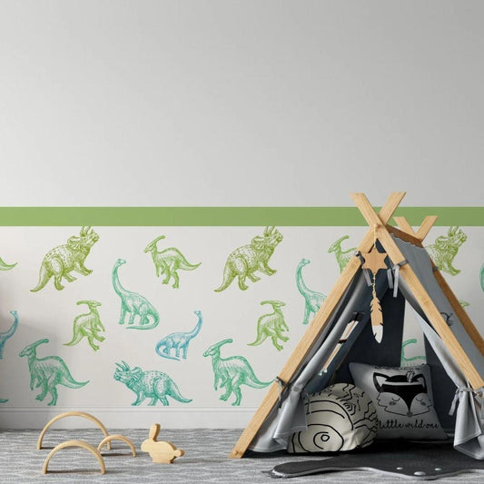 Dino Sketch Parade — Half Wall Decal (Home Decor Decals) — removable wall decal by Tiny Tale Prints.