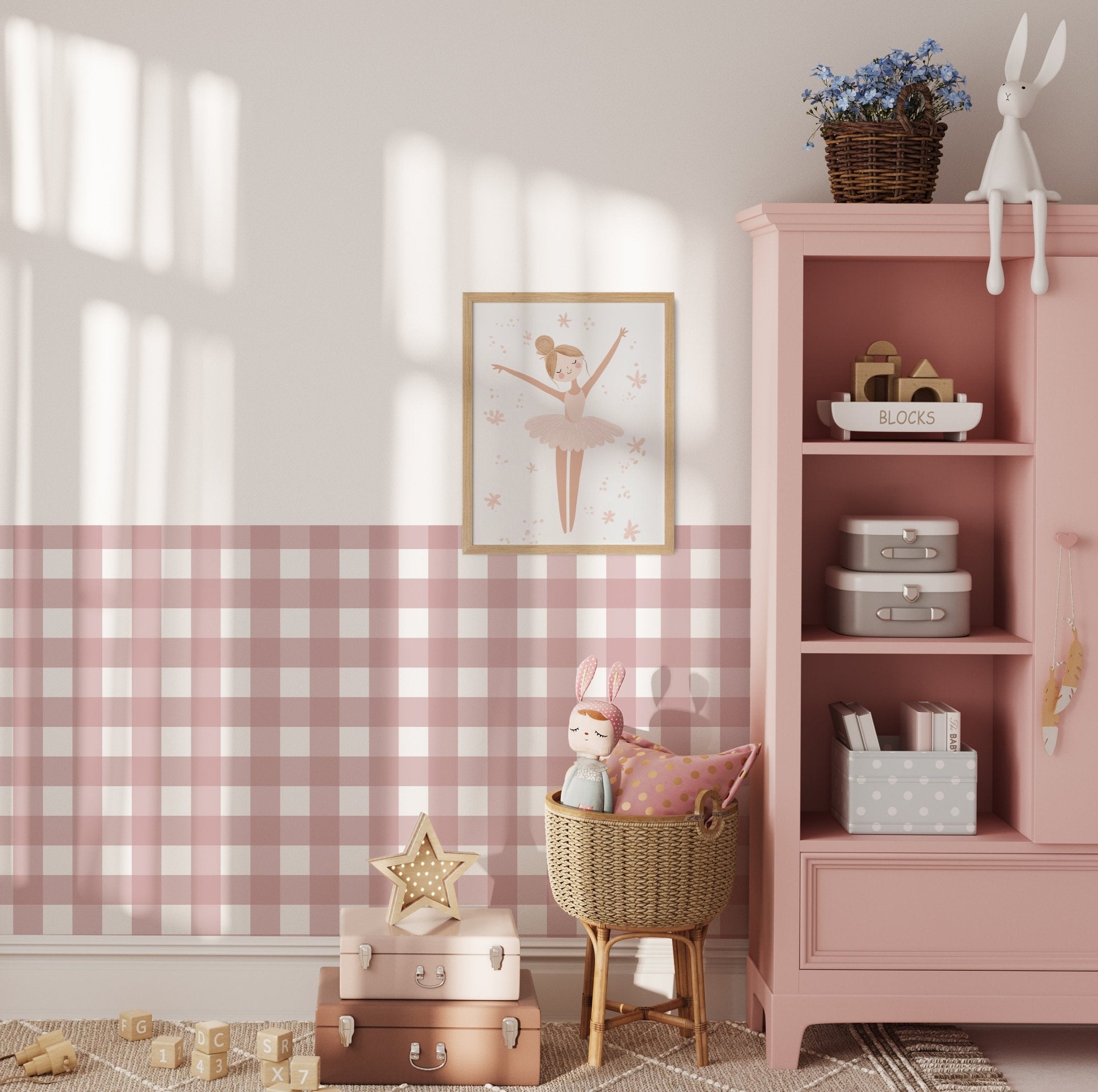Halfwall Checkered Pink – Wall Decal (Home Decor Decals) — removable wall decal by Tiny Tale Prints