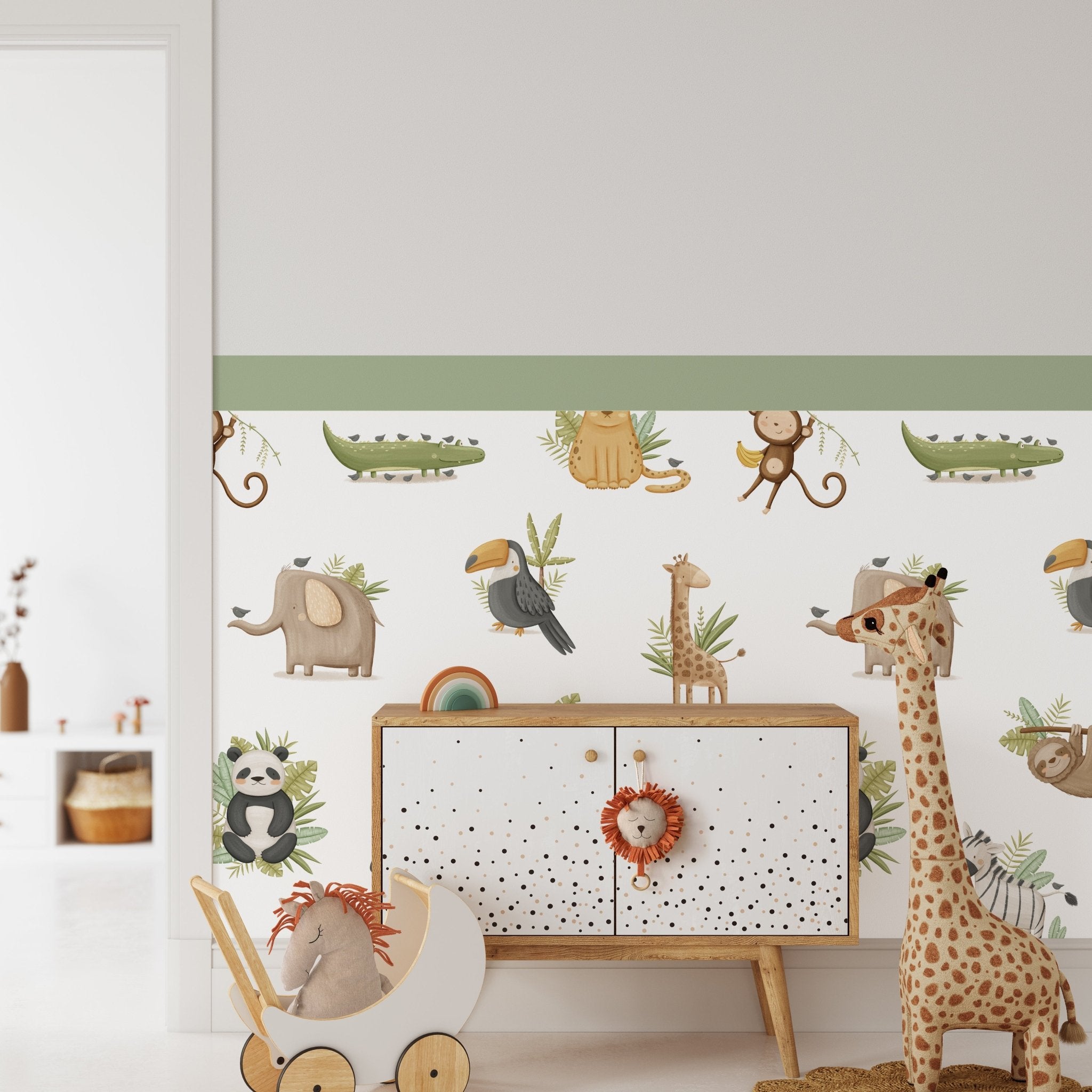 Leafy Safari Buddies — Half - Wall (Half - Wall Decal) — removable wall decal by Tiny Tale Prints