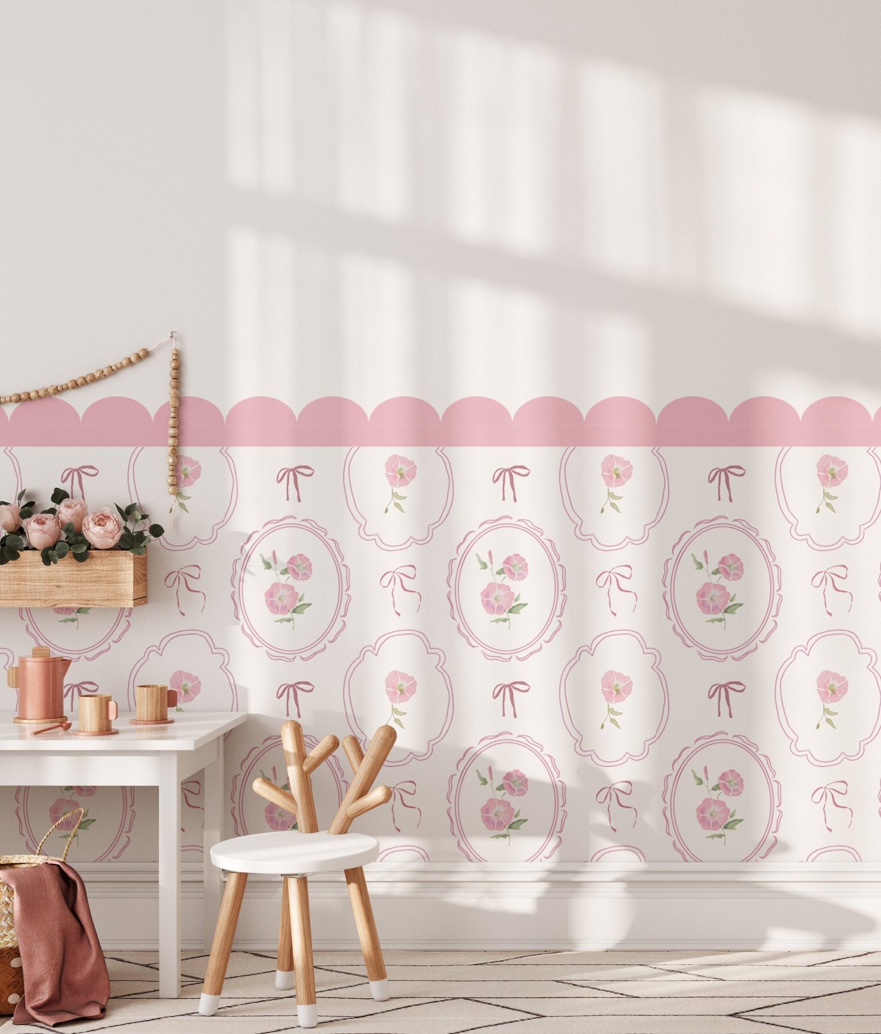 Rosy Ribbon Meadow — Half - Wall Decal (Half - Wall Decal) — removable wall decal by Tiny Tale Prints