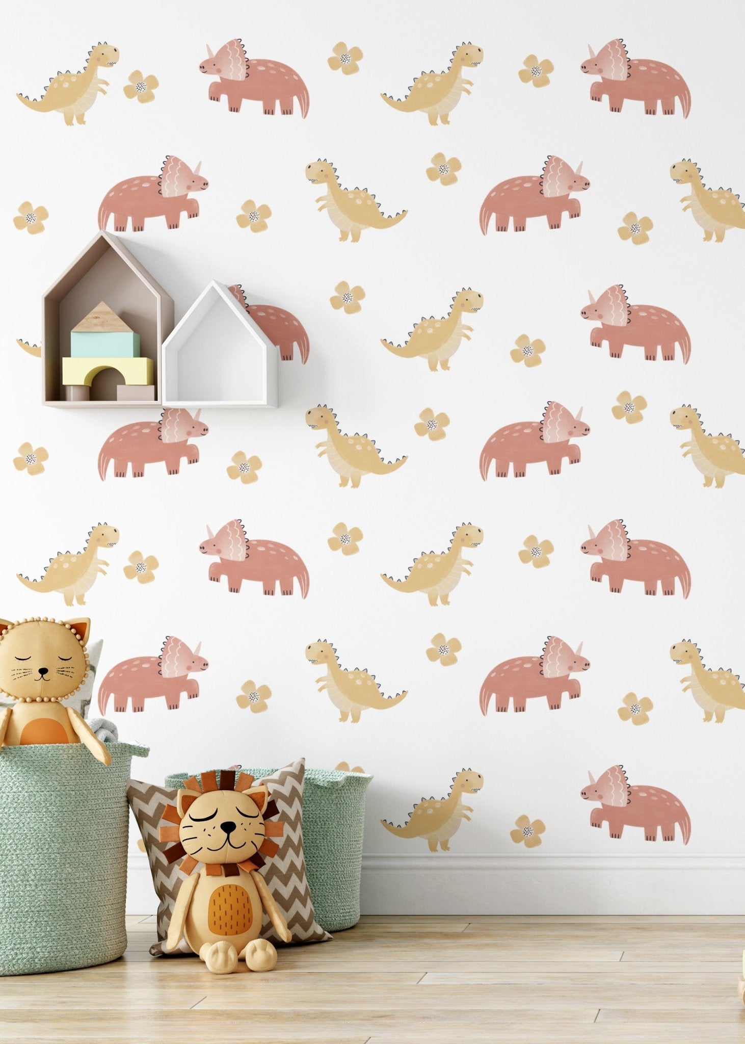 Small Dinosaur Flower Tree – Wall Decal (Home Decor Decals) — removable wall decal by Tiny Tale Prints