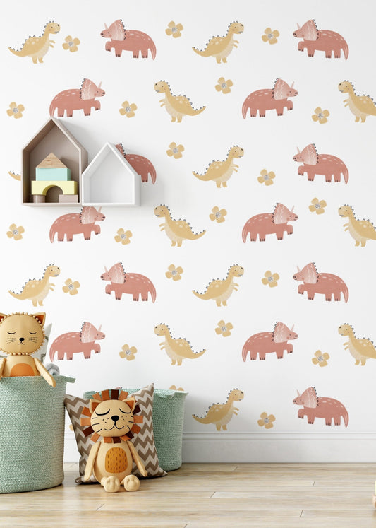 Small Dinosaur Flower Tree – Wall Decal (Home Decor Decals) — removable wall decal by Tiny Tale Prints