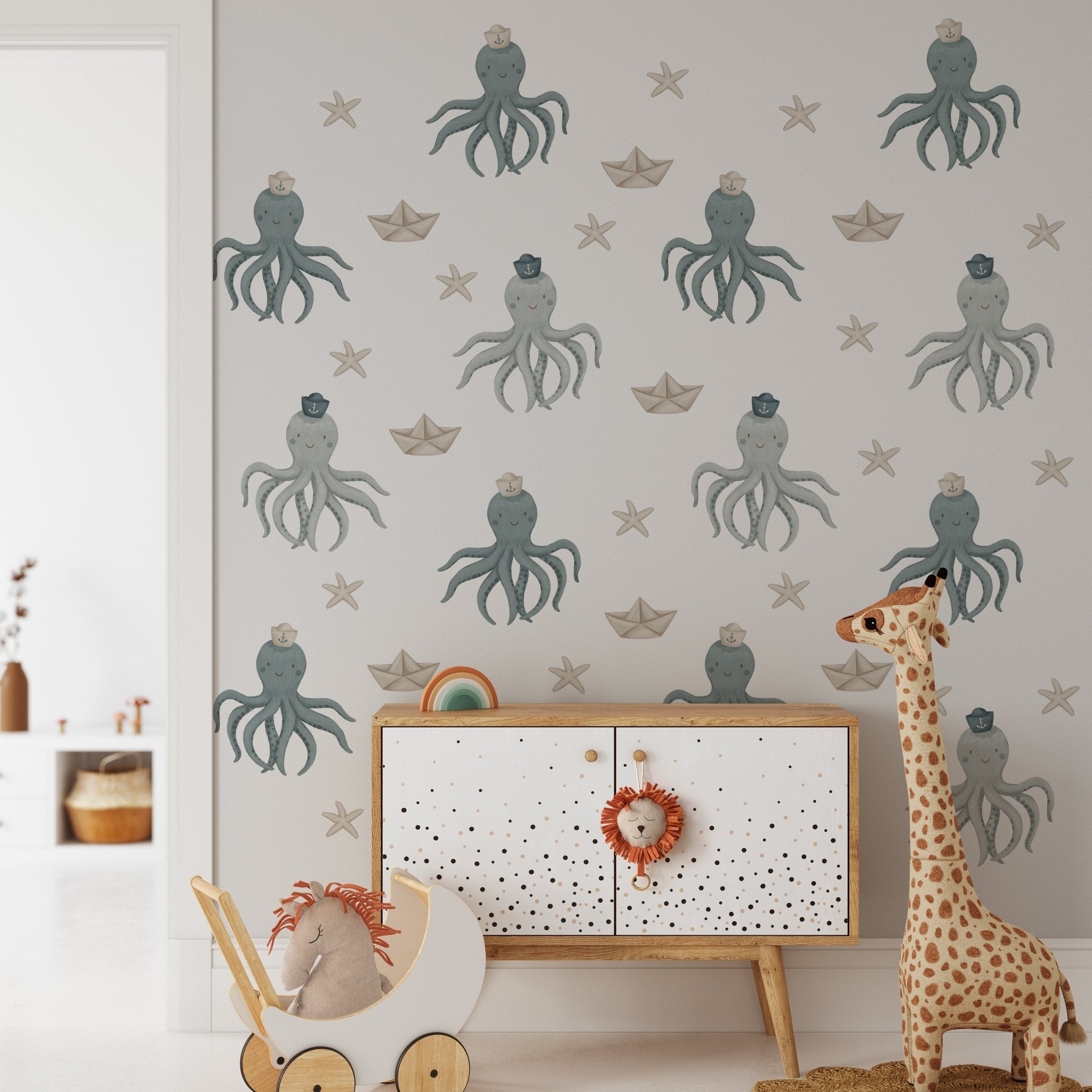 small Octopus starfish paper sailboat (Home Decor Decals) — removable wall decal by Tiny Tale Prints