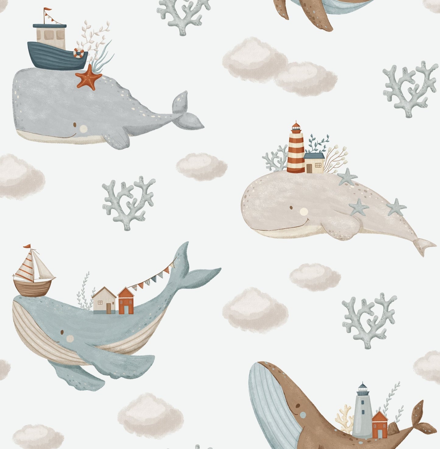Whale Song Sea — Arch Wall Decal (Arch Wall Decal) — removable wall decal by Tiny Tale Prints