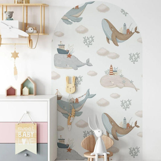 Whale Song Sea — Arch Wall Decal (Home Decor Decals) — removable wall decal by Tiny Tale Prints.