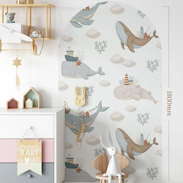 Whale Song Sea — Arch Wall Decal (Home Decor Decals) — removable wall decal by Tiny Tale Prints.