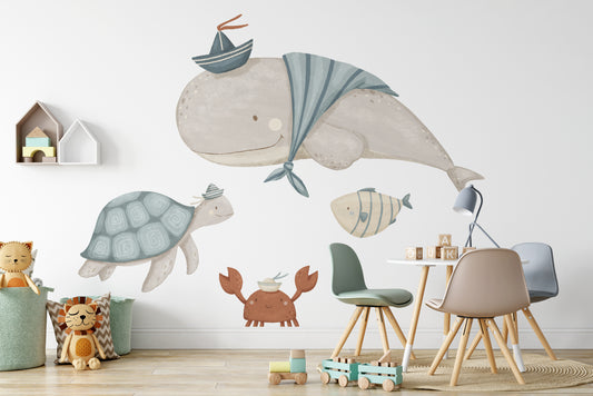 Whale & Turtle Ocean Friends — Wall Decal