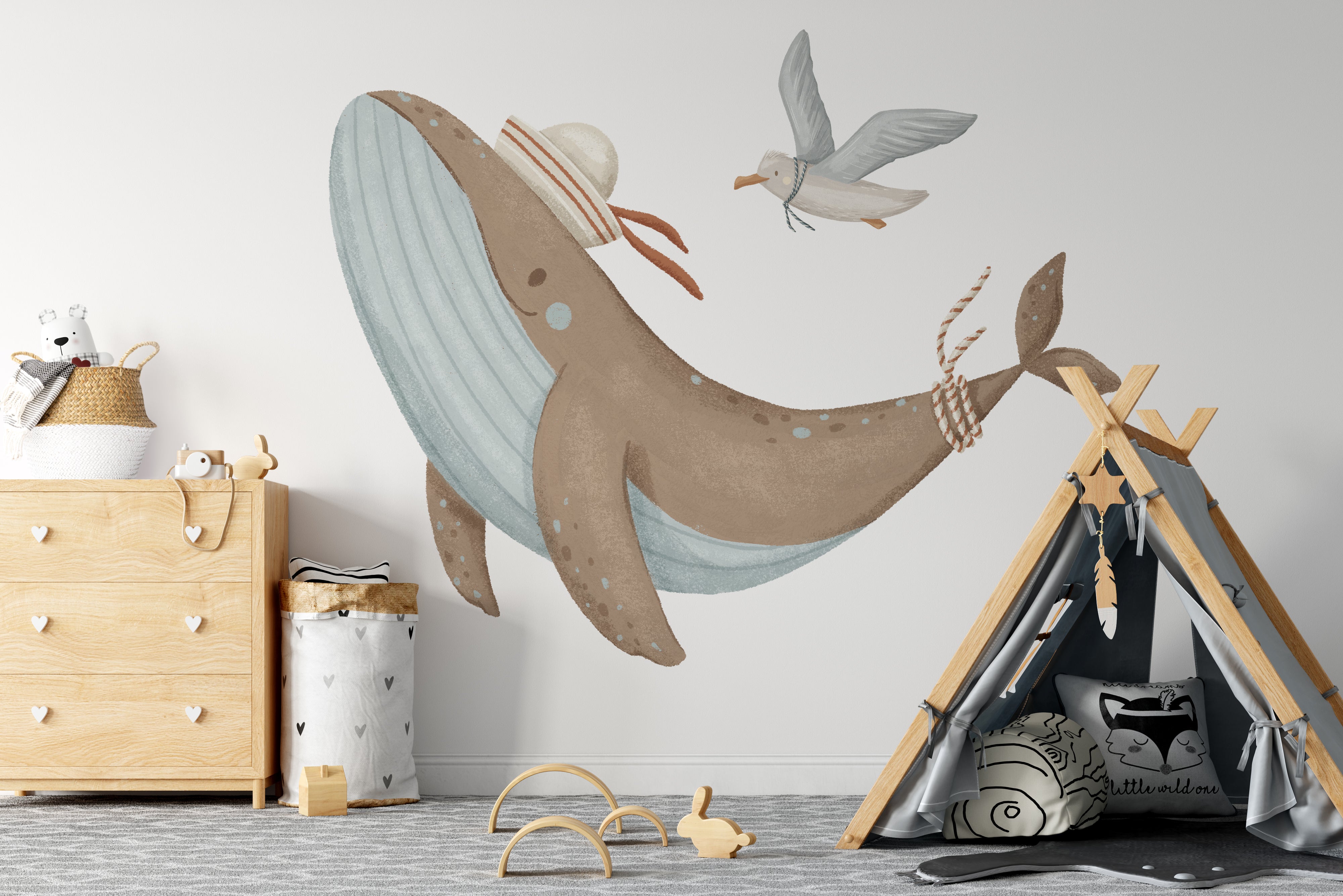 Sea Breeze Brown Whale — Wall Decal