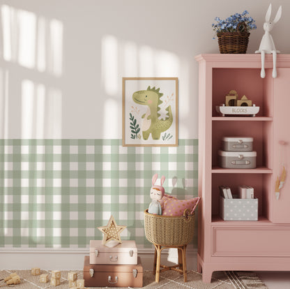 Soft Gingham Green — Half Wall Decal