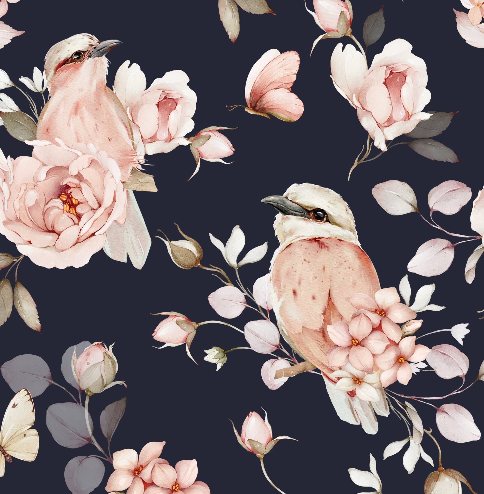 Arch Black Pink Bird Floral Flower - Arch (Arch Wall Decal) — removable wall decal by Tiny Tale Prints