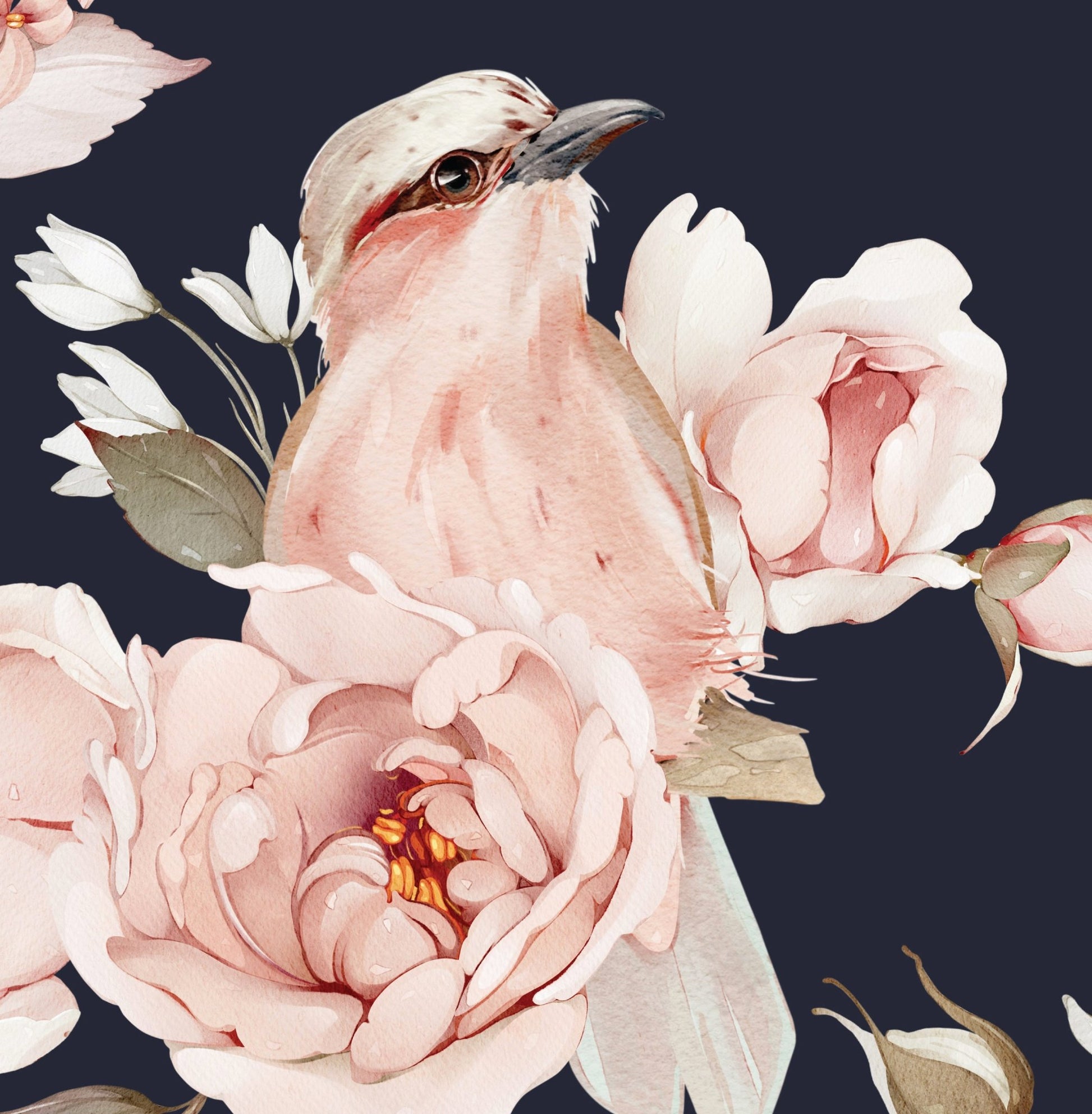 Arch Black Pink Bird Floral Flower - Arch (Arch Wall Decal) — removable wall decal by Tiny Tale Prints