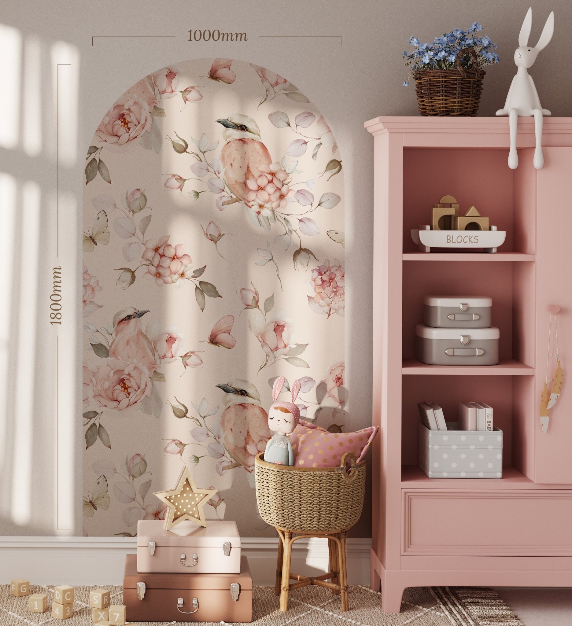Arch Pink Floral Bird — Arch Wall Decal (Arch Wall Decal) — removable wall decal by Tiny Tale Prints
