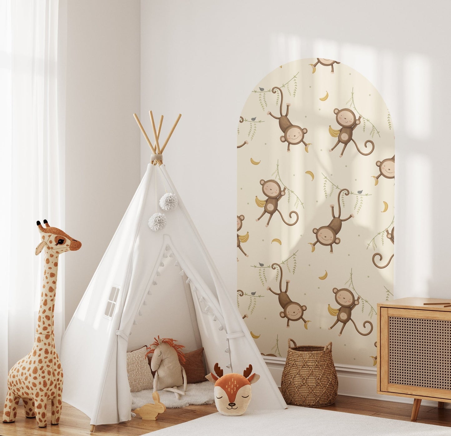 Banana Swing Monkey — Arch Wall Decal (Arch Wall Decal) — removable wall decal by Tiny Tale Prints