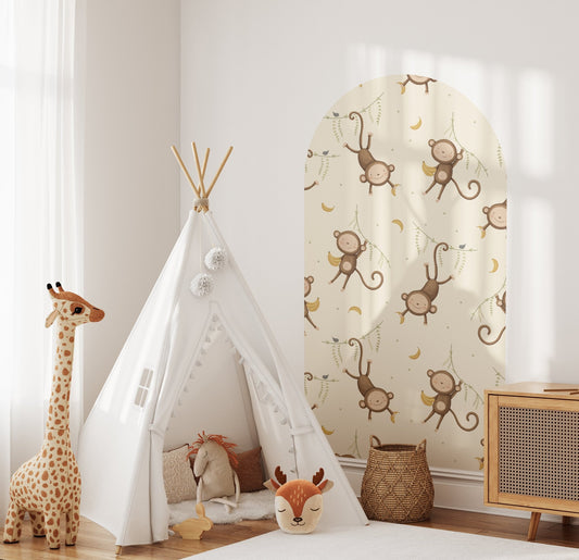 Banana Swing Monkey — Arch Wall Decal (Arch Wall Decal) — removable wall decal by Tiny Tale Prints