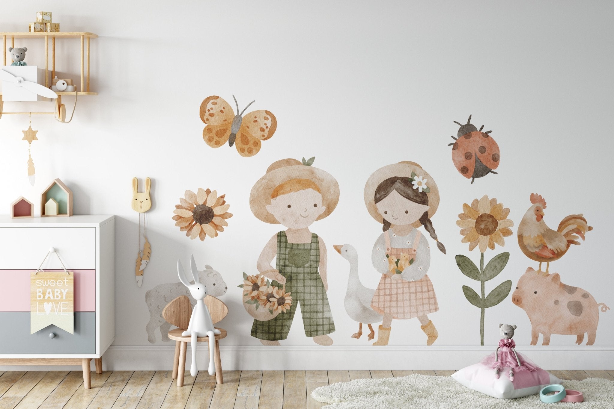 Big Animal Farm Butterfly Flower – Wall Decal (Home Decor Decals) — removable wall decal by Tiny Tale Prints