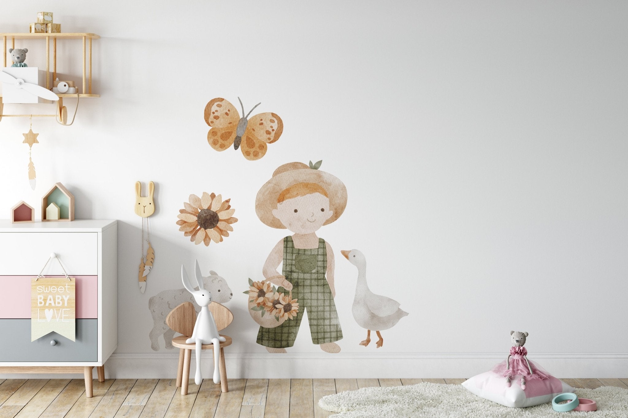 Big Animal Farm Butterfly Flower – Wall Decal (Home Decor Decals) — removable wall decal by Tiny Tale Prints