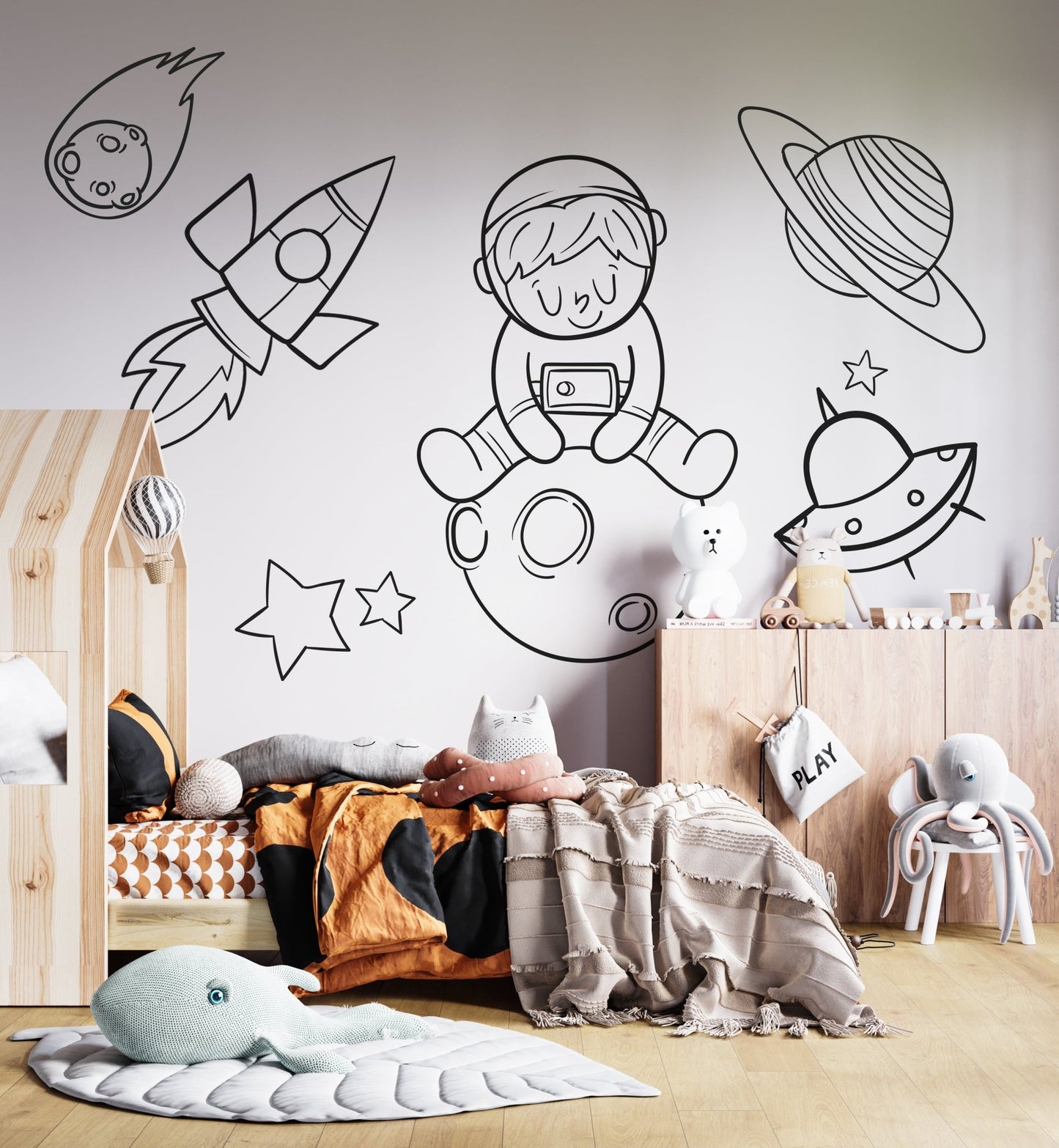 Big Astronaut Black White – Wall Decal (Home Decor Decals) — removable wall decal by Tiny Tale Prints