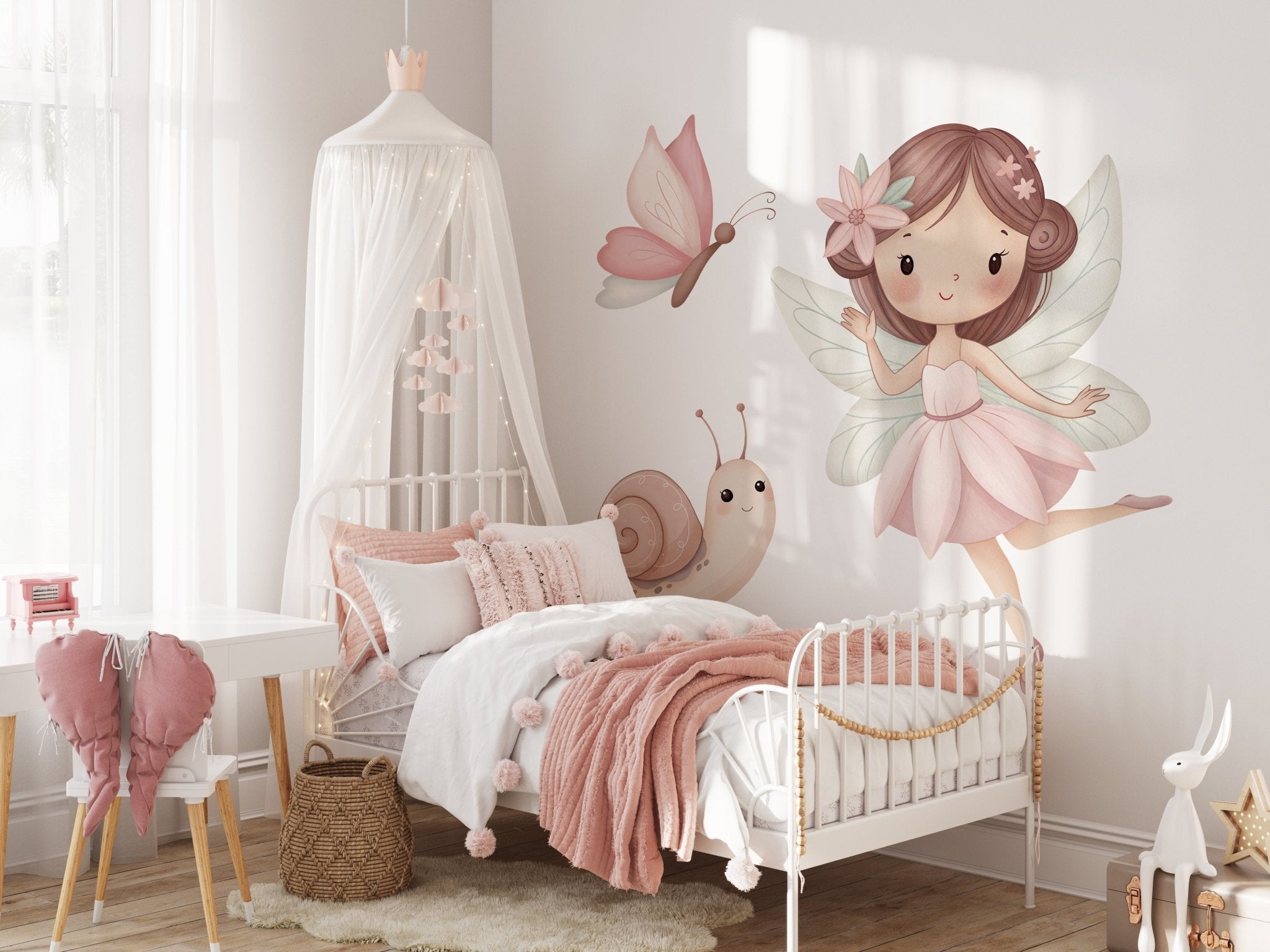 Big Fairy Butterfly Snail – Wall Decal (Home Decor Decals) — removable wall decal by Tiny Tale Prints