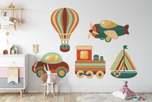 Big Vehicle Hot Air Balloon Plane Cars Boats – Wall Decal (Home Decor Decals) — removable wall decal by Tiny Tale Prints