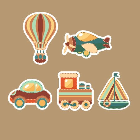 Big Vehicle Hot Air Balloon Plane Cars Boats – Wall Decal (Home Decor Decals) — removable wall decal by Tiny Tale Prints