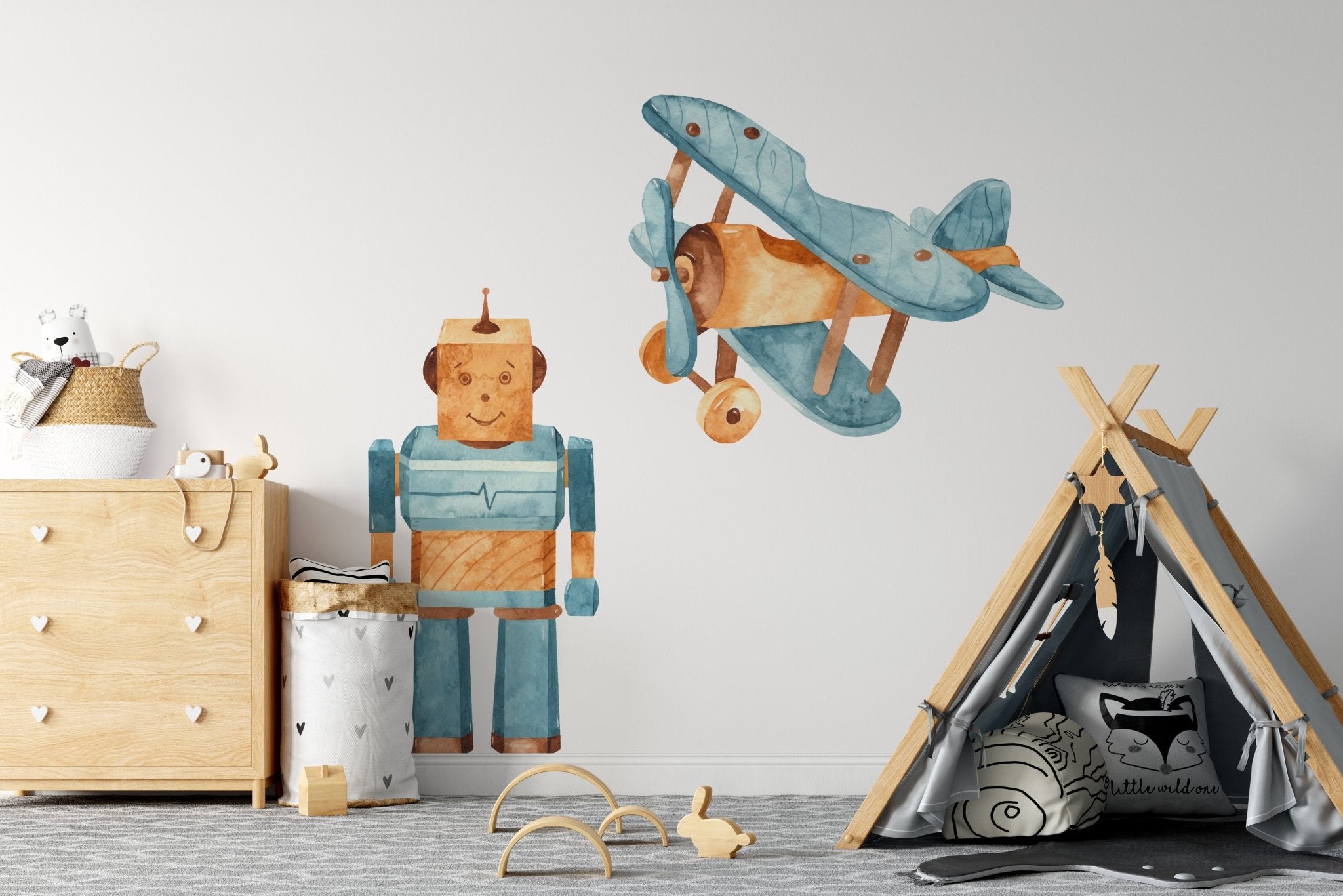 Big Vehicle Robot Aeroplane – Wall Decal (Home Decor Decals) — removable wall decal by Tiny Tale Prints