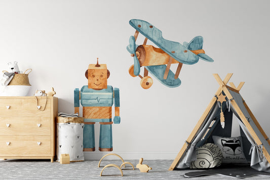 Big Vehicle Robot Aeroplane – Wall Decal (Home Decor Decals) — removable wall decal by Tiny Tale Prints