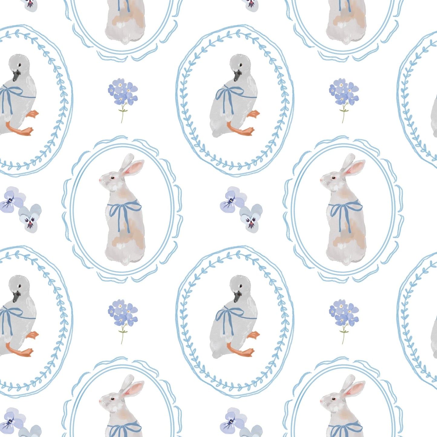 Blue Animal Rabbit Duck — Half Wall Decal (Home Decor Decals) — removable wall decal by Tiny Tale Prints