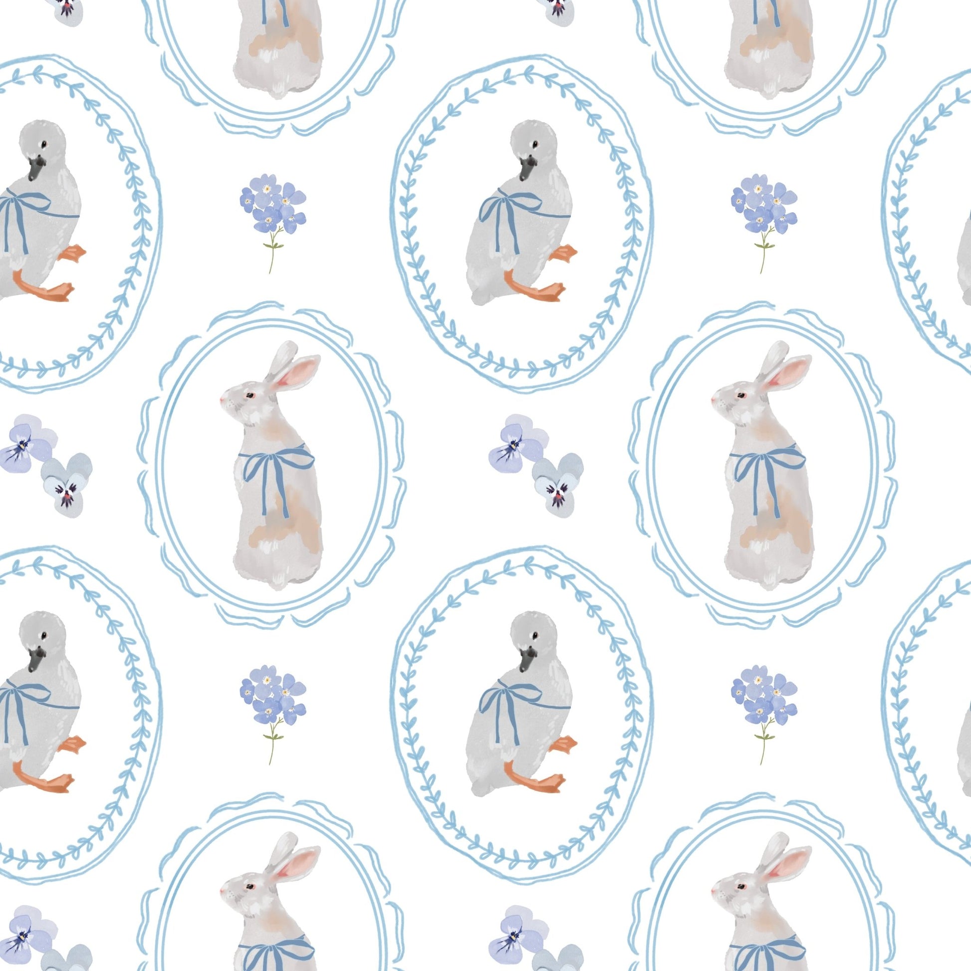 Blue Animal Rabbit Duck — Half Wall Decal (Home Decor Decals) — removable wall decal by Tiny Tale Prints