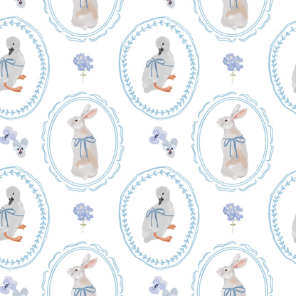 Blue Animal Rabbit Duck — Half Wall Decal (Home Decor Decals) — removable wall decal by Tiny Tale Prints