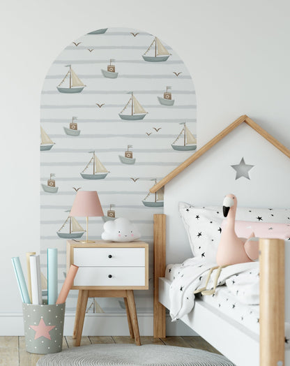 Blue Boat Sail — Arch Wall Decal (Arch Wall Decal) — removable wall decal by Tiny Tale Prints