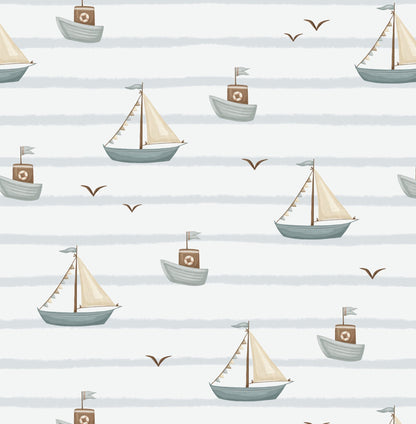 Blue Boat Sail — Arch Wall Decal (Arch Wall Decal) — removable wall decal by Tiny Tale Prints