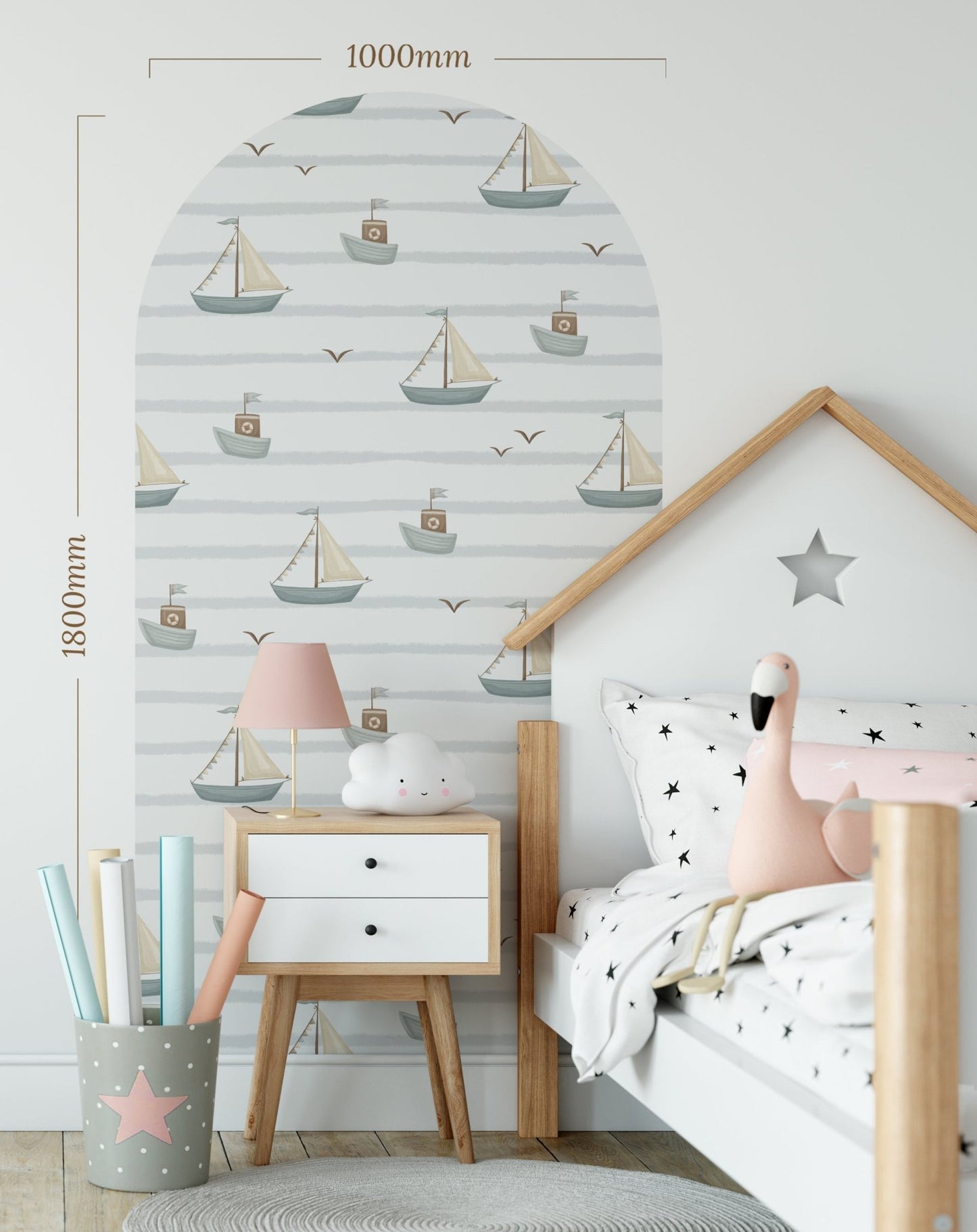 Blue Boat Sail — Arch Wall Decal (Arch Wall Decal) — removable wall decal by Tiny Tale Prints