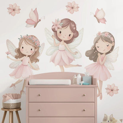 Blush Fairy Trio — Wall Decal (Home Decor Decals) — removable wall decal by Tiny Tale Prints.