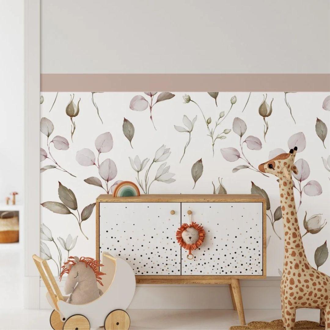 Blush & Sage Bloom — Half - Wall Decal (Home Decor Decals) — removable wall decal by Tiny Tale Prints.
