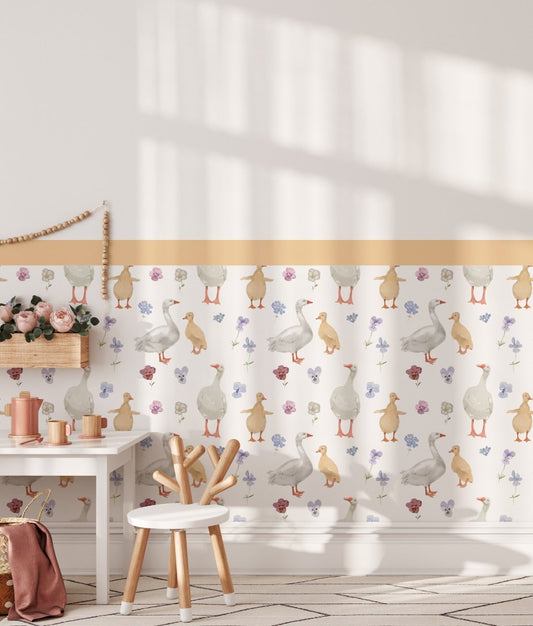Buttercup Ducklings & Goose — Half Wall Decal (Half - Wall Decal) — removable wall decal by Tiny Tale Prints