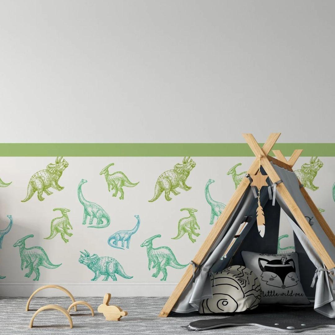 Dino Sketch Parade — Half Wall Decal (Home Decor Decals) — removable wall decal by Tiny Tale Prints.