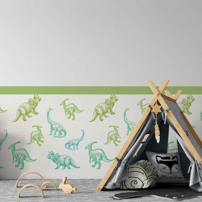 Dino Sketch Parade — Half Wall Decal (Home Decor Decals) — removable wall decal by Tiny Tale Prints.