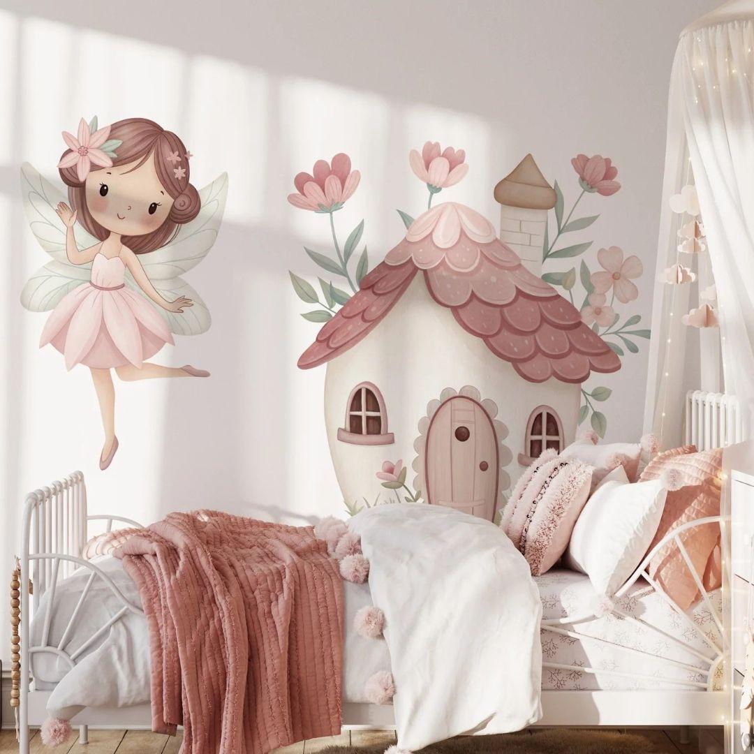 Fairy Garden Cottage — Wall Decal (Home Decor Decals) — removable wall decal by Tiny Tale Prints.