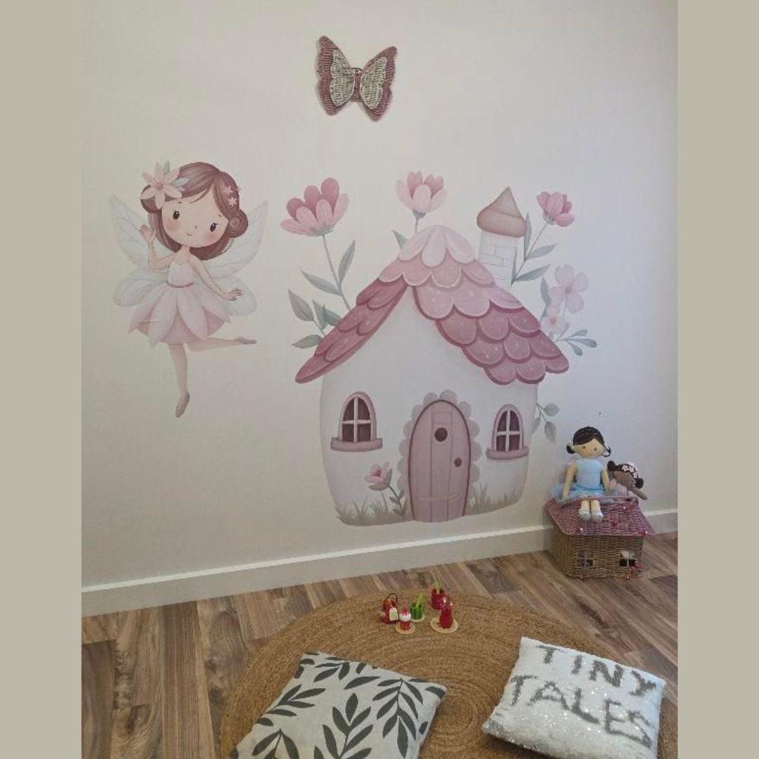 Fairy Garden Cottage — Wall Decal (Home Decor Decals) — removable wall decal by Tiny Tale Prints.