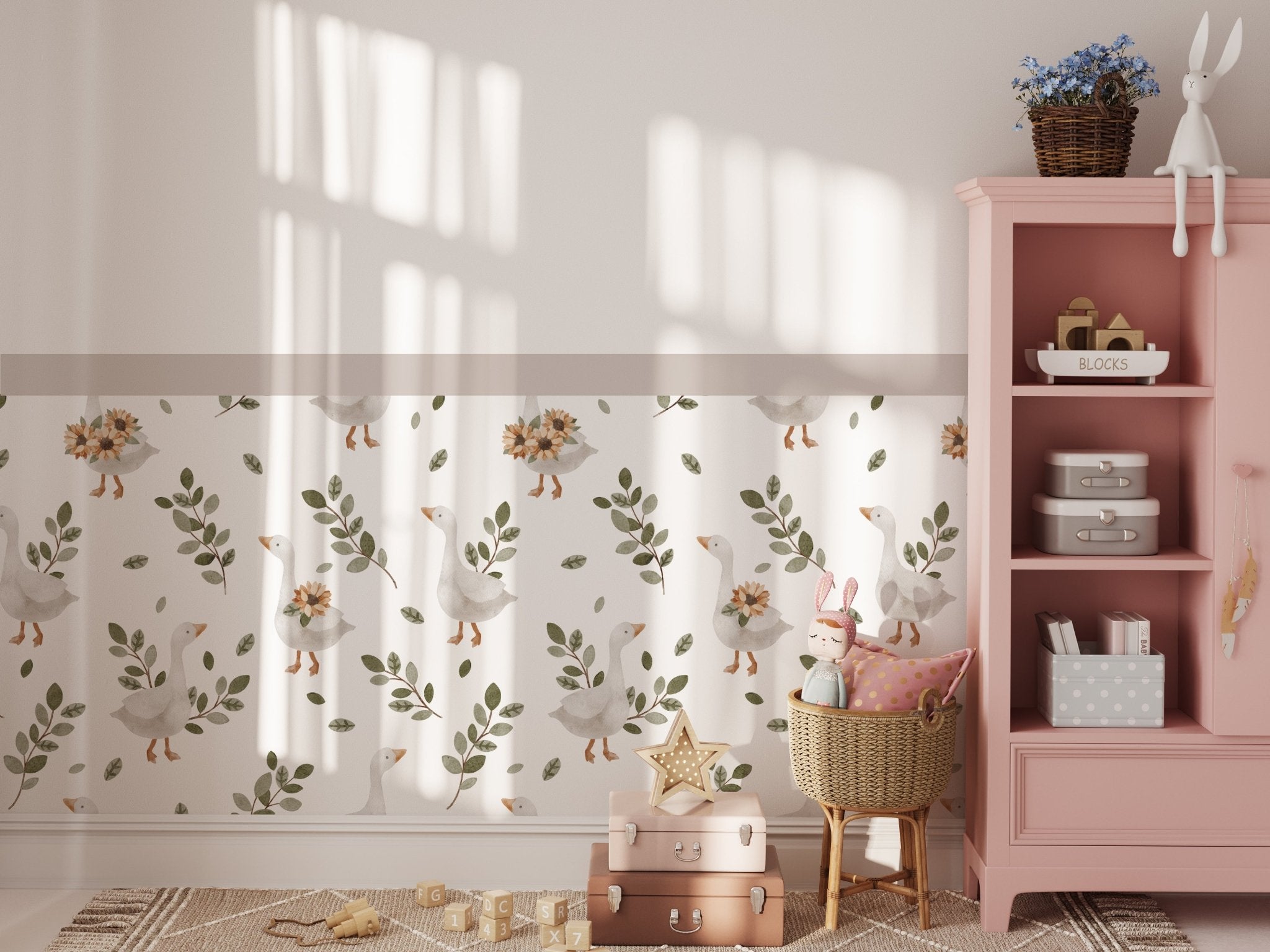 Goose & Duckling Daydream — Half - Wall Decal (Half - Wall Decal) — removable wall decal by Tiny Tale Prints