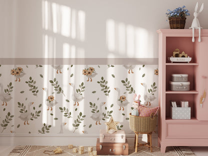 Goose & Duckling Daydream — Half - Wall Decal (Half - Wall Decal) — removable wall decal by Tiny Tale Prints