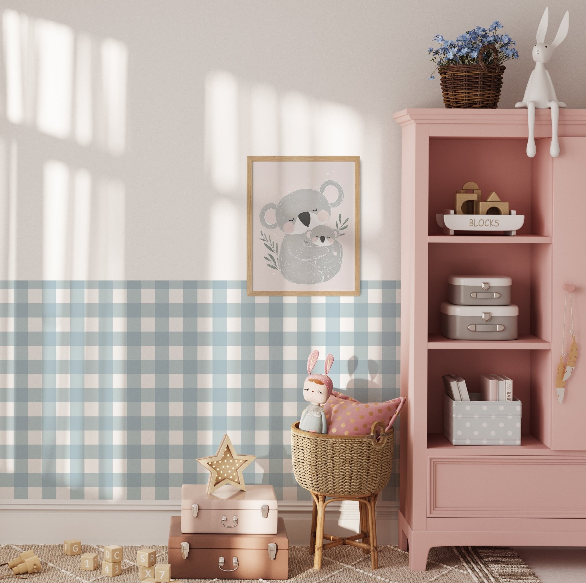 Halfwall Checkered Blue – Wall Decal (Home Decor Decals) — removable wall decal by Tiny Tale Prints