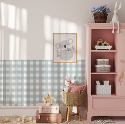 Halfwall Checkered Blue – Wall Decal (Home Decor Decals) — removable wall decal by Tiny Tale Prints